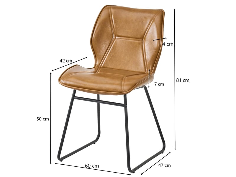  Lot de 2 chaises de salle à manger moderne 60x47x81 cm, design ergonomique, pieds en métal, revêtement en pu, teinte marron, pour cuisine  - Conforama C