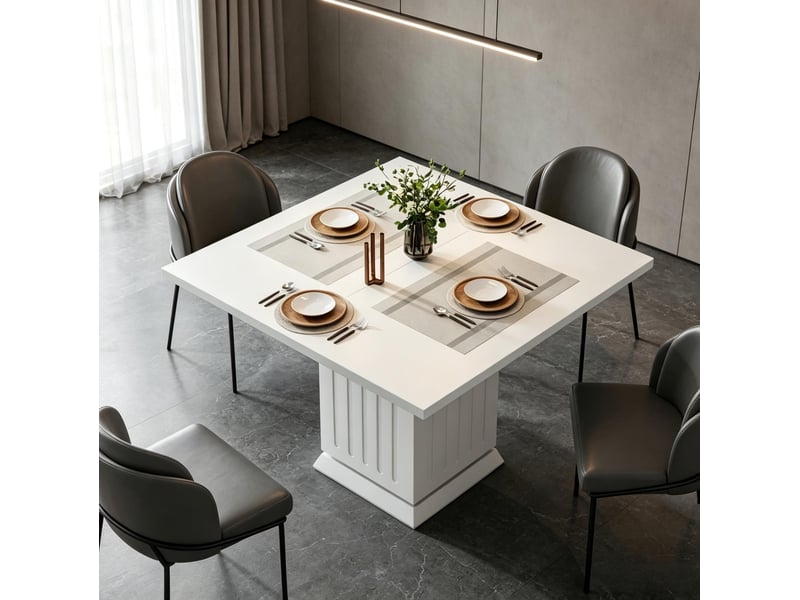  Table de salle à manger carrée pour 4 personnes avec plateau stable en panneau de particules blanc 90 × 90 × 75 cm  - Conforama E
