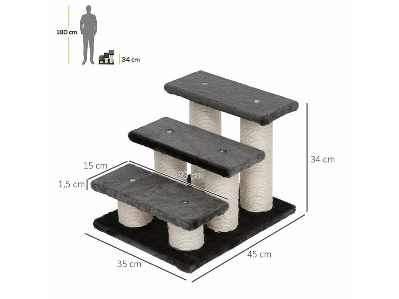  Escalier 3 marches 45x35x34 cm – gris foncé – revêtement en tissu peluche antidérapant  - Conforama C