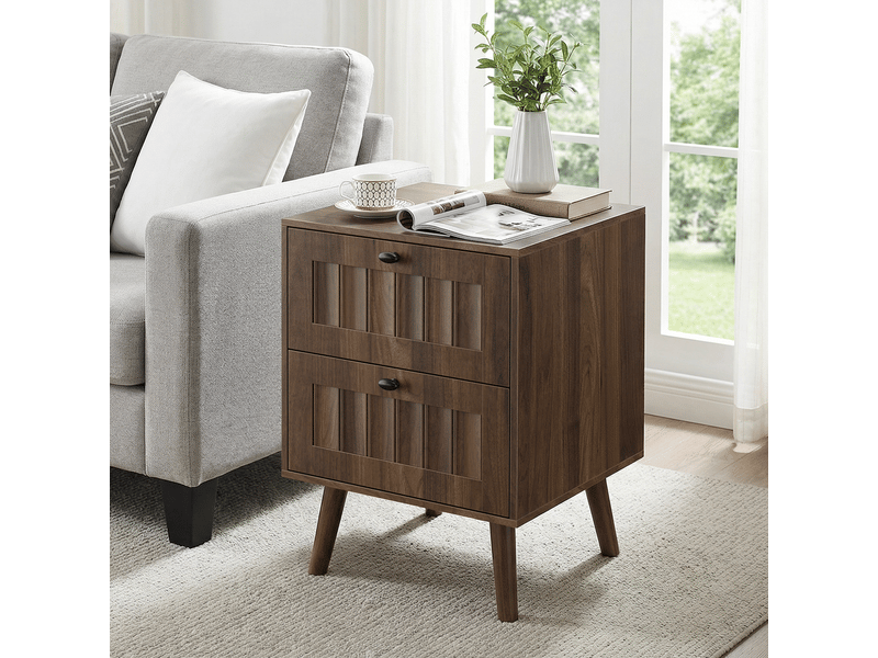  Table de nuit médiévale - design rétro esthétique - deux tiroirs spacieux - pieds en bois massif 43.5x40x58cm - Conforama E