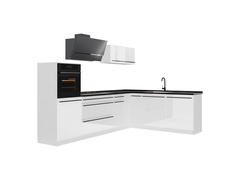  Vicco cuisine en angle, blanc haute brillanceblanc, 287 x cm plan de travail anthracite  - Conforama A