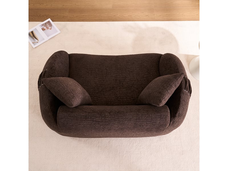 Canapé droit 2 places modulable, comprimé sous vide, forme courbe, décor lacets aux accoudoirs, compact, petits espaces, marron - Conforama D