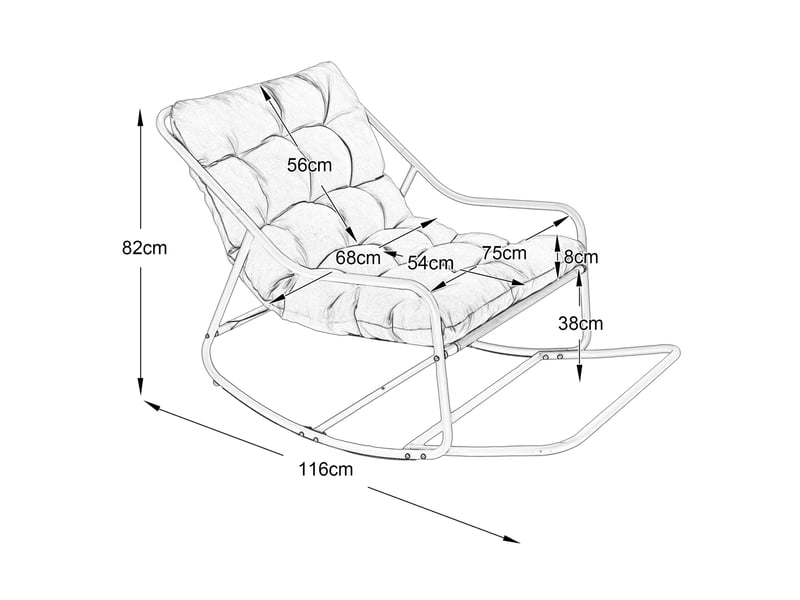  Fauteuil à bascule extérieur en acier noir avec coussin bleu marine  - Conforama C