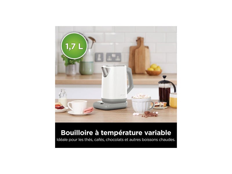  Bouilloire electrique 1,7l 6 temperatures 60 a 100°c maintien au chaud 30 min base 360 affichage led acier blanc mat NIN0622356306584 - Conforama C