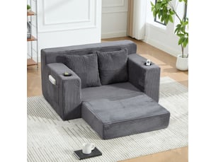 Canapé-lit double 151x133x64 cm avec deux coussins gris sans matelas