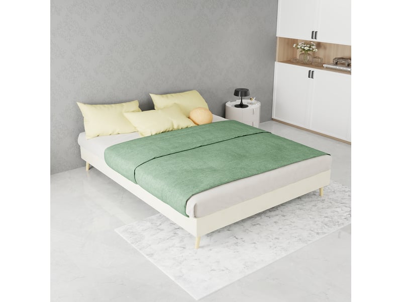  Sommier 2 places 140x200 cm avec matelas en velours beige  - Conforama D