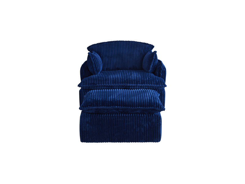  Fauteuil compressé avec repose-pieds ulevr en velours côtelé bleu, 115 x 89 x 77 cm, mousse haute densité  - Conforama A