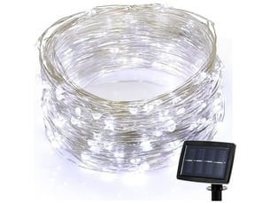 Guirlande ruban lumineuse solaire,20 leds 72ft22m de cuivre extérieur tube rope guirlande lumineuse décorative (blanc)