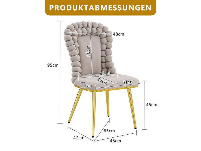 Lot de 2 chaises de salle à manger,47x51x95 cm,velours,gris clair - Conforama C