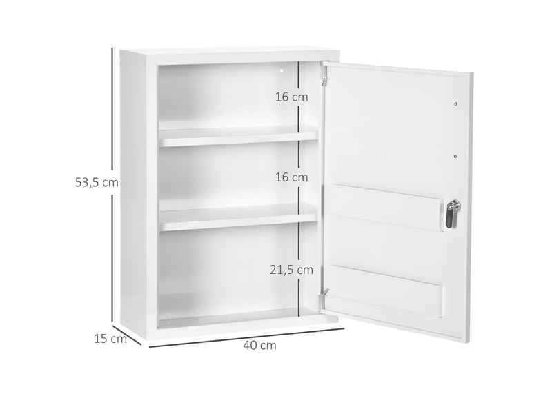  Armoire à pharmacie murale 40 x 15 x 53,5 cm verrouillable 2 clés gain de place moderne salle de bain en acier blanc 21_0001949  - Conforama B