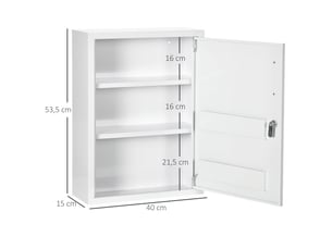 Armoire à pharmacie murale 40 x 15 x 53,5 cm verrouillable 2 clés gain de place moderne salle de bain en acier blanc 21_0001949