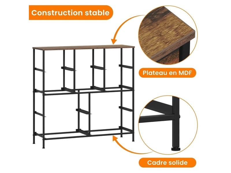  Chiffonnier meuble 100x30x97 cm dix tiroirs tissu marron rustique et metal noir chambre  - Conforama B