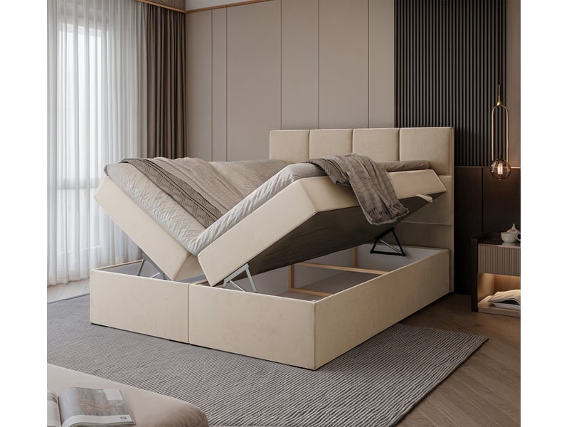  Lit coffre magnus - 160x200 cm - avec matelas et surmatelas - velours dense - beige clair MAGNUS - Conforama C