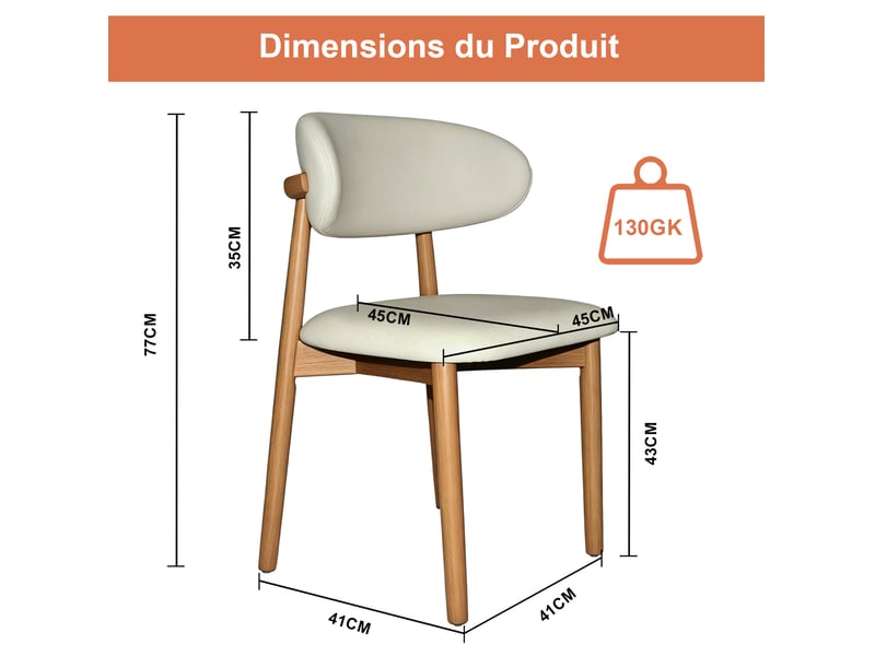  Lot de 2 chaises de salle à manger modernes en pu coloris chêne  - Conforama C