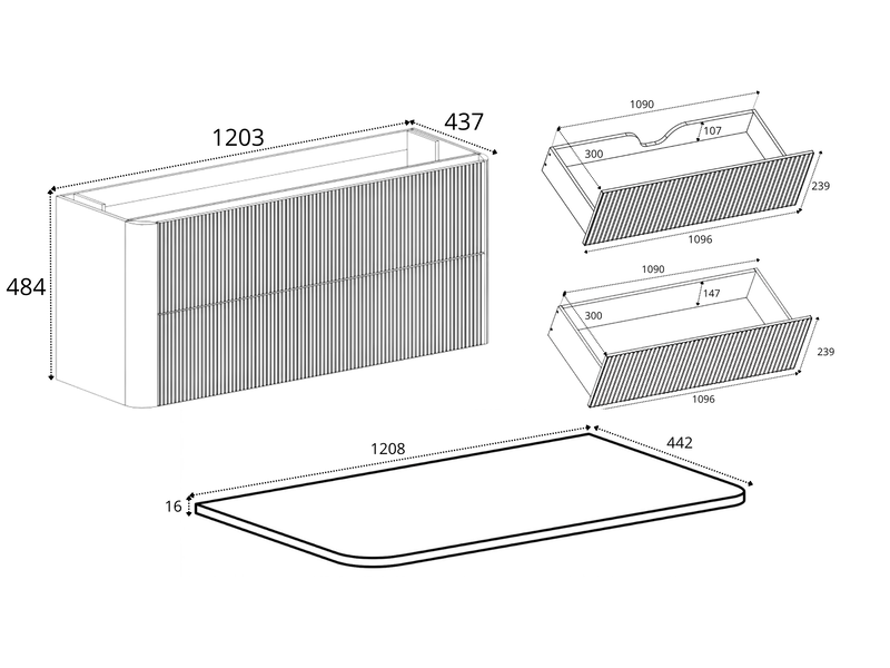  Meuble sous vasque suspendu linea 100 cm blanc avec plan de travail  - Conforama C