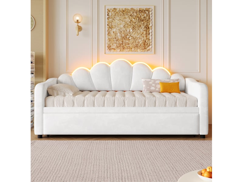  Lit banquette 90x200 cm led avec lit gigogne blanc  - Conforama E