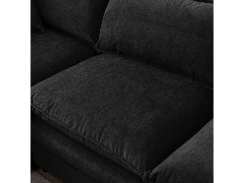  Méridienne canapé d'angle 3 places noir en tissu chenille avec pouf modulaire et rangement intégré pour salon moderne  - Conforama R