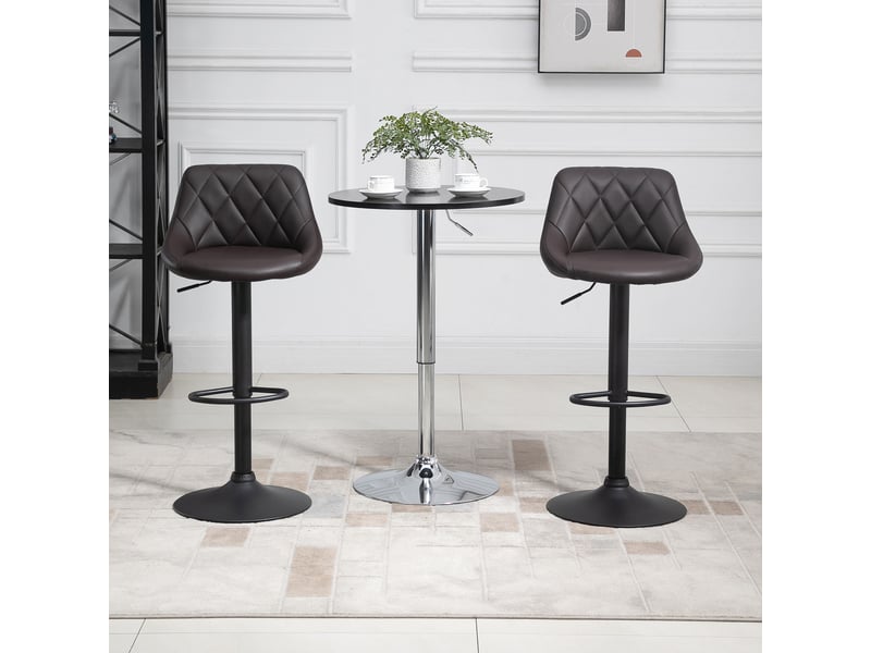  Lot de 2 tabourets de bar réglables avec dossier et repose-pieds, piètement en métal et assise en similicuir, 46 x 48 x 83-104 cm, marron et noir  - Conforama D