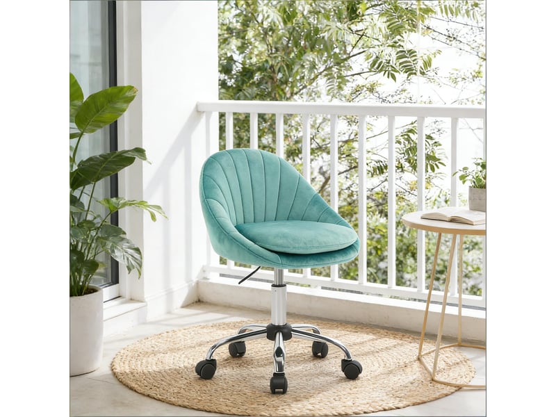 Chaise de bureau réglable en hauteur et pivotante à 360° avec dossier ergonomique, en velours turquoise - Conforama B