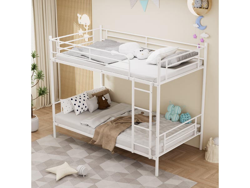  Lit superposé 90x190 métal blanc avec échelle et barrière de sécurité anti-chute  - Conforama W