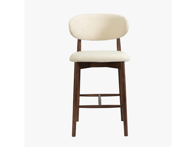  Tabouret en tissu bouclette beige pieds en chêne massif foncé  - Conforama A