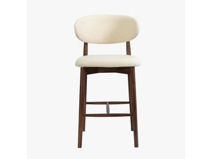 Tabouret en tissu bouclette beige pieds en chêne massif foncé