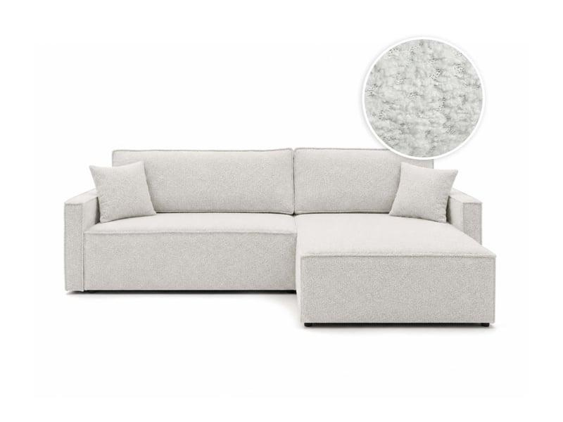 Farah - canapé d'angle max réversible et convertible 5 places accoudoirs slim en tissu bouclettes texturées - Conforama A