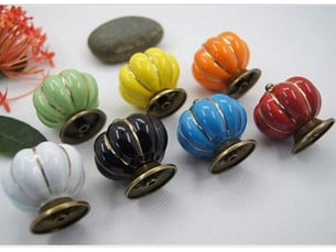 Jeu de 10 poignées en céramique pofet, en forme de citrouille vintage pour les tiroirs d'armoire, décoration pour la maison, couleur jaune.