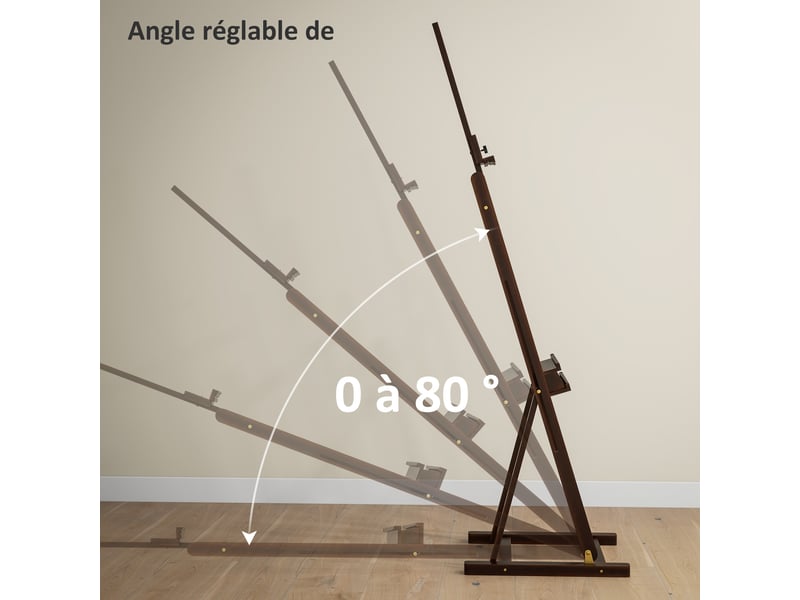  Chevalet en bois hauteur réglable 171-230cm marron chevalet peinture avec rangement inclinaison réglable 80° max.  - Conforama R