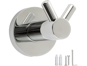Sakae porte-manteau mural double corne, acier inox chromé, charge 15 kg (perçage requis) - salle de bain, cuisine