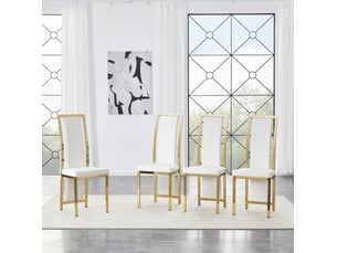 Lot de 4 chaises de salle a manger blanc et or