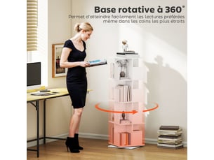 Bibliothèque rotative à 4 niveaux, étagère rangement avec 16 compartiments, blanc, 39 x 39 x 128,3 cm