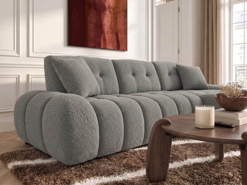 Bobochic canapé d'angle avec dossier avance recule apollon en tissu bouclette gris clair angle droit APOLLON - Conforama C