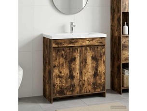 Meuble sous lavabo de salle de bain, commode chêne fumé shl7196