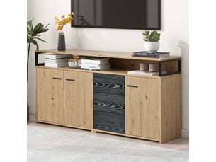 Buffet industriel bois et noir 3 portes 3 tiroirs - meuble de rangement 150 cm avec poignées métal