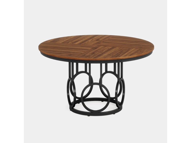 Table à manger ronde 120x120x75 cm style industriel mdf métal noir et marron - Conforama A