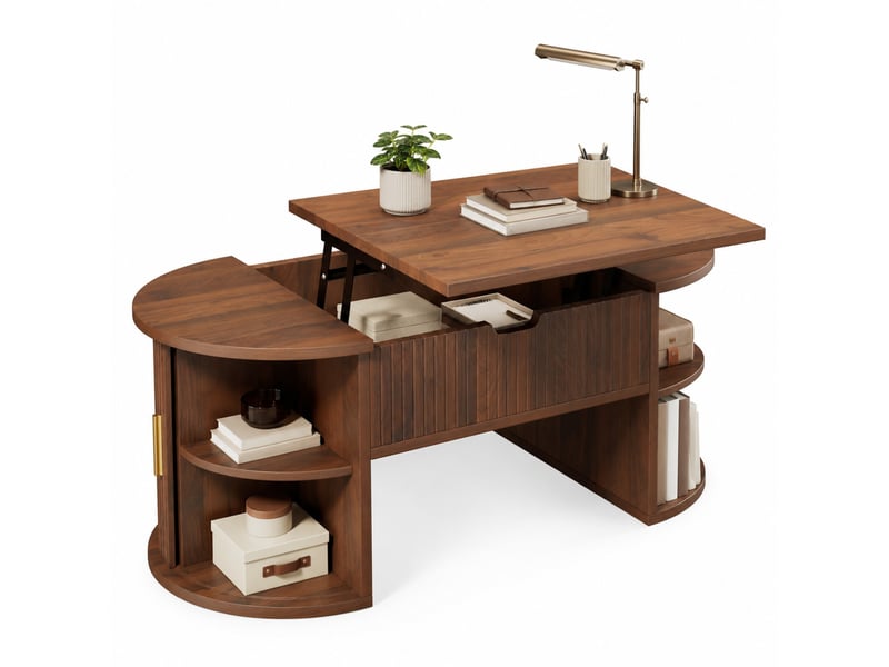  Table basse relevable avec 1 tiroir, niches ouverte, 4 tabourets de rangement et panneaux de particulespour, salon, mdf,blanc, 100 × 50 × 43 cm  - Conforama A