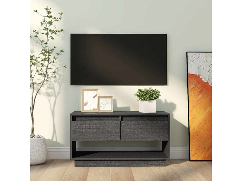  Meuble tv - banc tv - meuble de rangement gris 74x34x40 cm bois de pin massif  - Conforama B