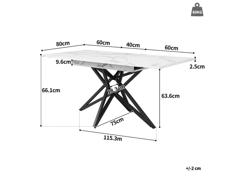  Table repas extensible avec 4 chaises, effet marbre blanc et velours gris foncé evryae  - Conforama E