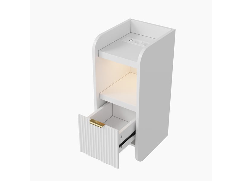  Lot de 2 tables de chevet blanches à 1 tiroir, design cannelé, bandeau led réglable, station de charge intégrée prises eu, table d’appoint multifonction pour chambre et salon  - Conforama W