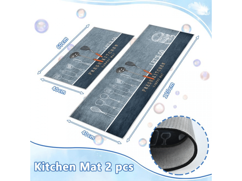  Ensemble de 2 tapis de cuisine antidérapants, absorbants d'eau, d'huile et anti-poussière (hamburger, 40 x 60 + 40 x 120 cm)  - Conforama B