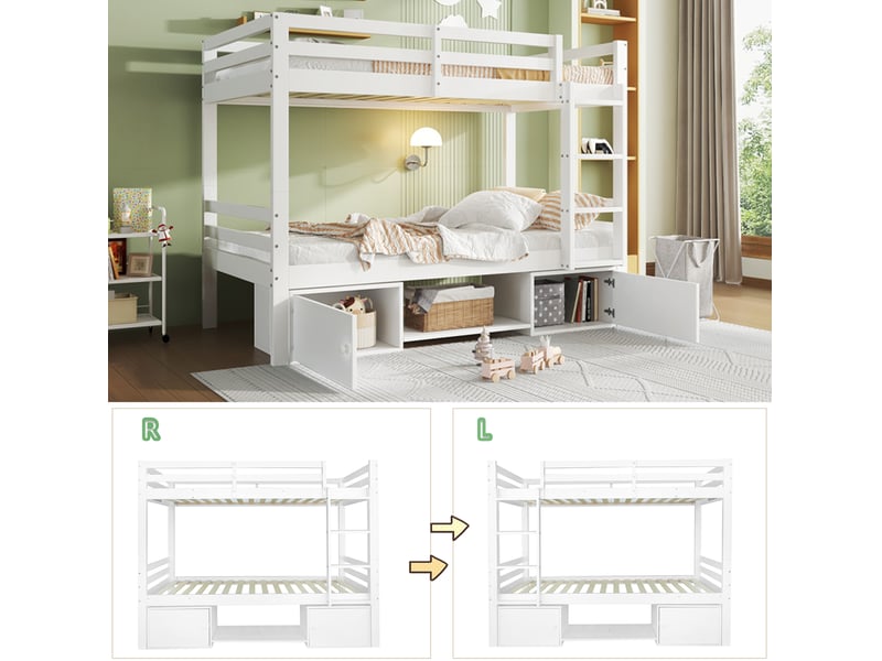  Lit superposé enfant 90x200 cm – blanc – séparable en 2 lits avec rangements et étagères à chaussures pratiques  - Conforama E