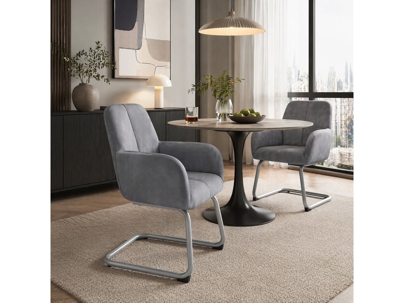 Lot de 2 chaises de salle à manger,avec accoudoirs,cuir microfibre,gris - Conforama B