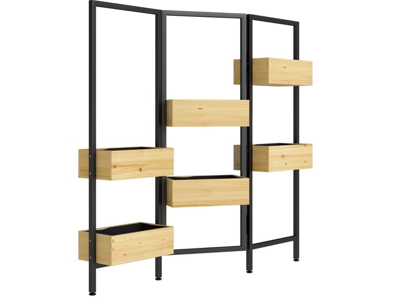 Jardinière avec paravent 116x20x112 cm – bois naturel et noir – 6 bacs pliables à drainage efficace - Conforama A