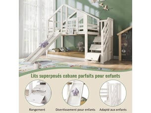 Lit superposé 90x200 cm <strong>KORFEE</strong> <strong></strong> coloris blanc