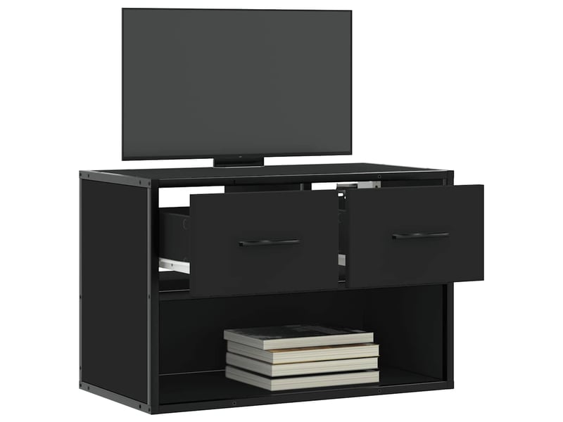  Meuble tv - banc tv - meuble de rangement noir 60x31x39,5 cm bois d'ingénierie et métal  - Conforama C