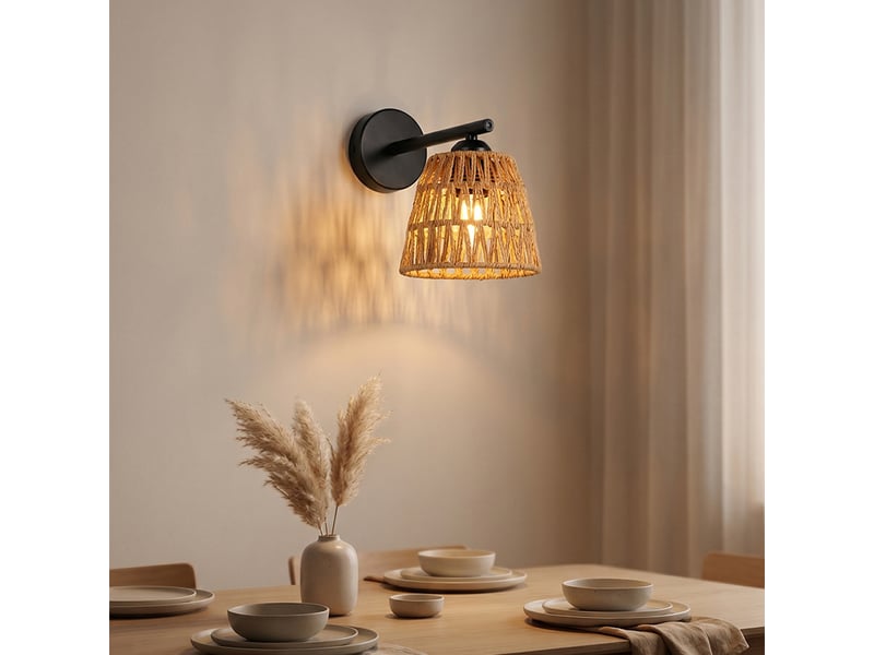 Applique murale orientable en rotin noir ampe de chevet pour mur, confortable, en osier, pour chambre à coucher et salon  - Conforama C