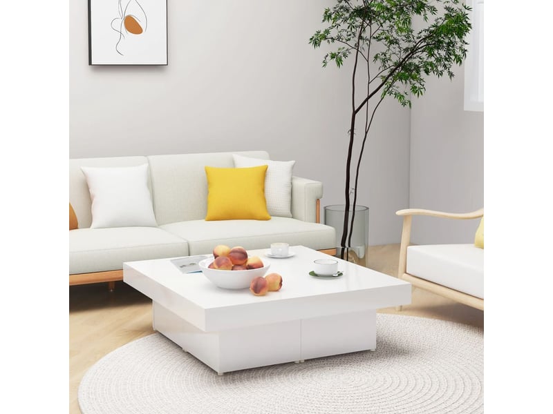  Table basse rectangulaire | table de salon blanc brillant 90x90x28 cm bois d'ingénierie  - Conforama B