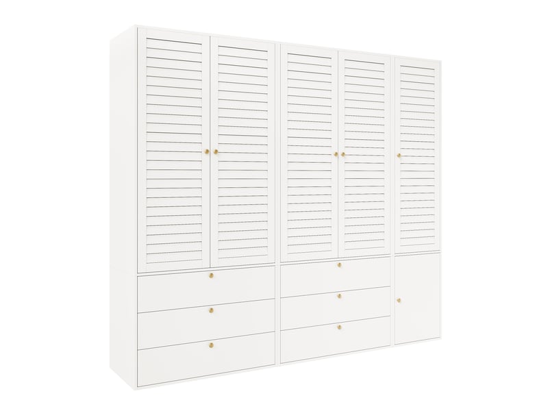 Armoire,225x50x200 cm,5 portes avec 6 tiroirs et 3 tringles,mdf,blanc - Conforama D