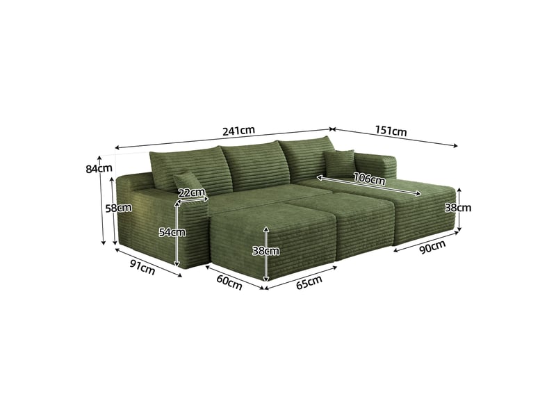  Canapé en l moderne forme nuage, canapé d'angle vert 241cm, assise profonde sans montage pour salon  - Conforama C
